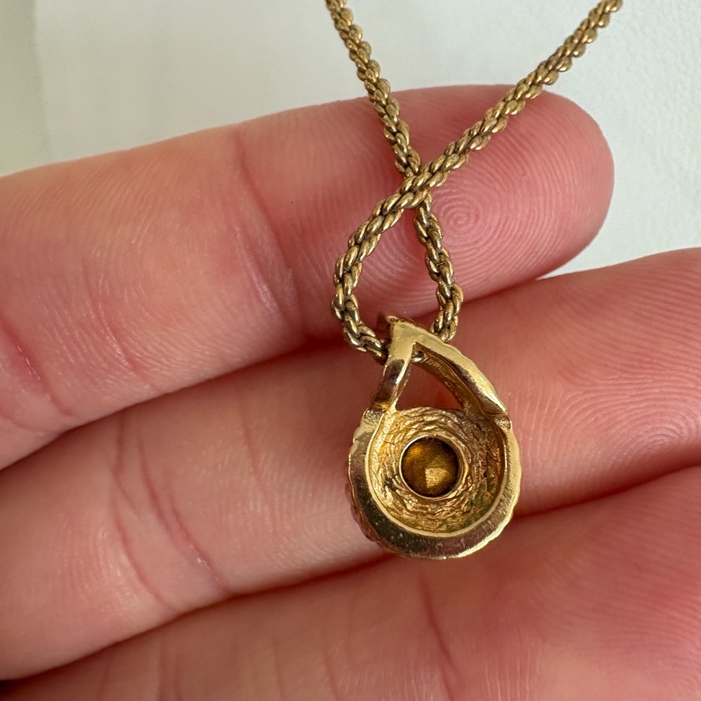 Christian Dior Vintage Gold Pendant Necklace with Clear Stone - Women Jewelry - Picture 4 of 13